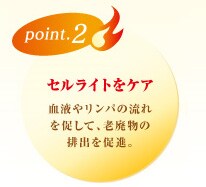 point2 セルライトをケア 血液やリンパの流れを促して、老廃物の排出を促進。