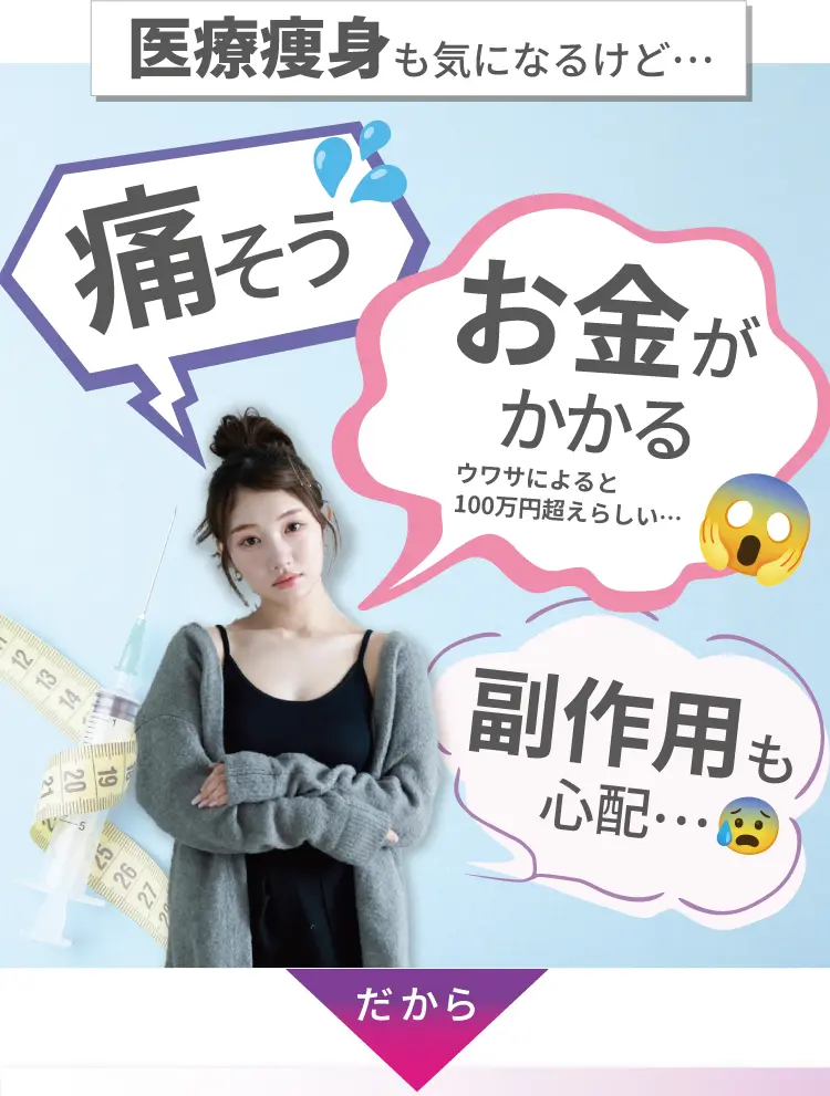 医療痩身も気になるけど… 痛そう　お金がかかりそう　副作用も心配　だから