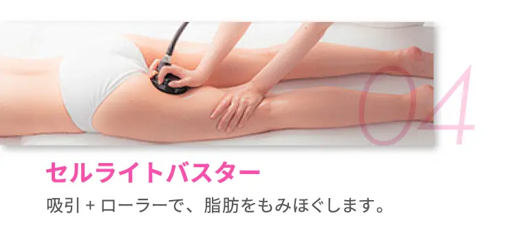 04 セルライトバスター 吸引＋ローラーで、脂肪をもみほぐします。