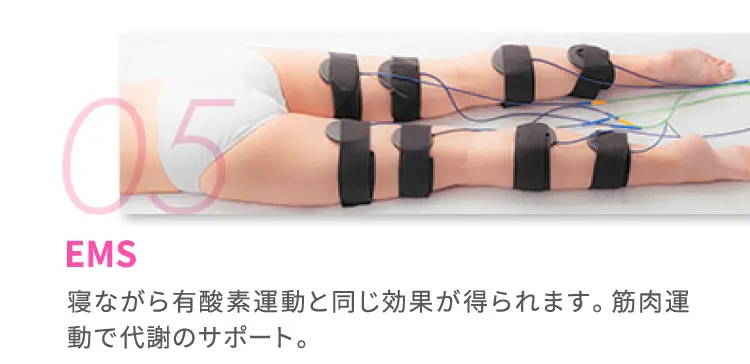 05 EMS 寝ながら有酸素運動と同じ効果が得られます。筋肉運動で代謝のサポート。