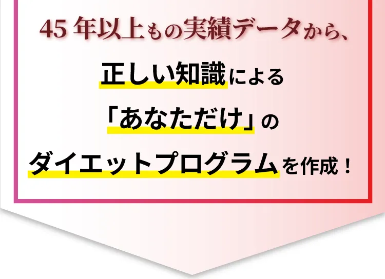 45年以上もの実績データから、正しい知識による「あなただけ」のダイエットプログラムを作成！
