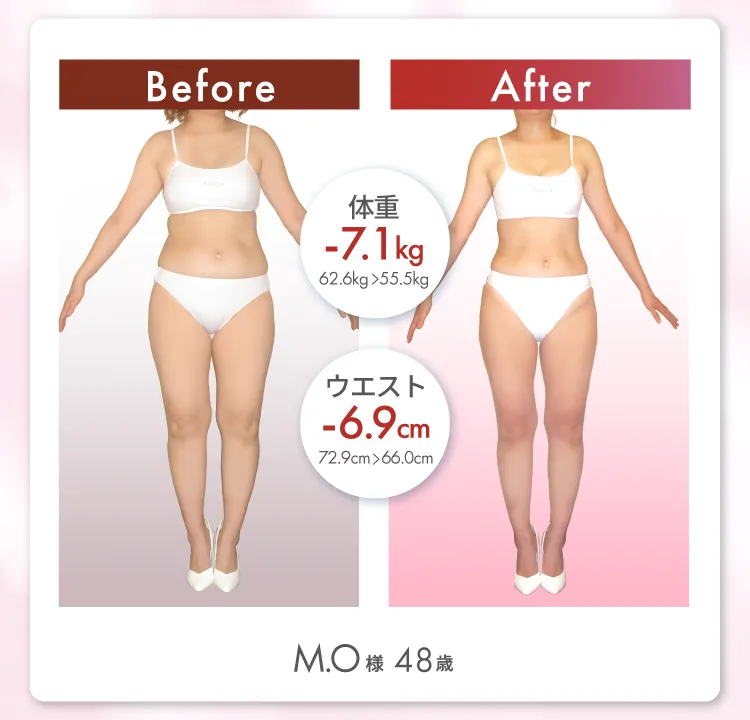 M.O様 48歳 Before After 体重7.1kg減 ウエスト6.9cm減