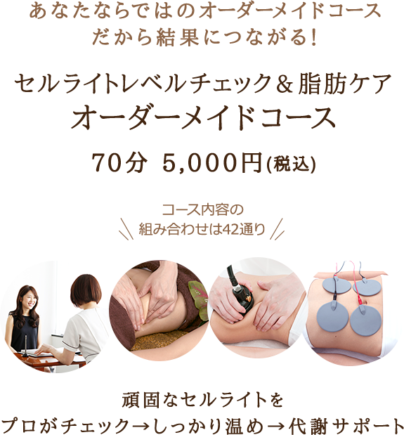 セルライトレベルチェック＆脂肪ケアオーダーメイドコース 70分 5,000円