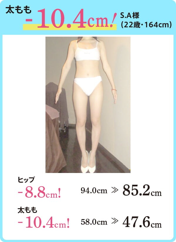 太もも -10.4cm！ S.A様（22歳・164cm） ヒップ -8.8cm！ 太もも -10.4cm！