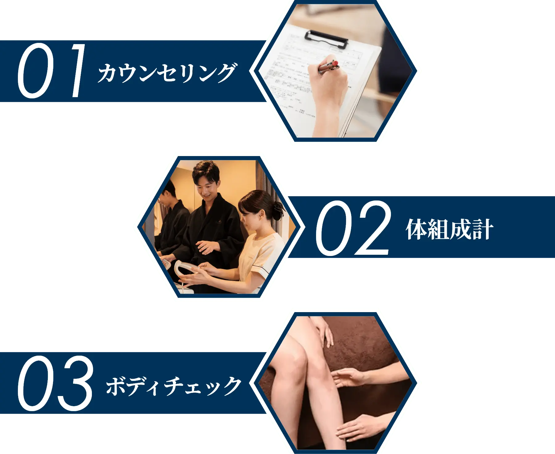 「01.カウンセリング」「02.体組成計」「03.ボディチェック」　(PC用画像)